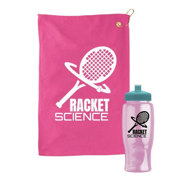 27 oz. Poly-pure transparent bottle with microfiber golf towel. Towel is... from ASI 40480 Koozie Group
