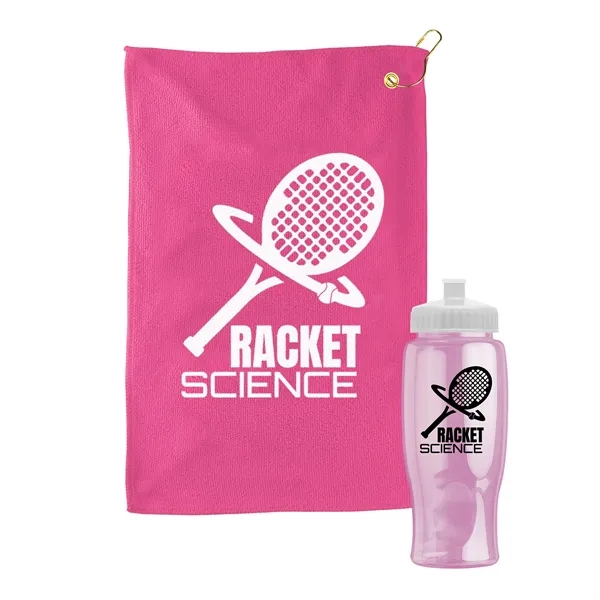 27 oz. Poly-pure transparent bottle with microfiber golf towel. Towel is... from ASI 40480 Koozie Group