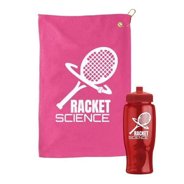 27 oz. Poly-pure transparent bottle with microfiber golf towel. Towel is... from ASI 40480 Koozie Group
