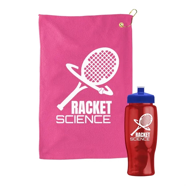 27 oz. Poly-pure transparent bottle with microfiber golf towel. Towel is... from ASI 40480 Koozie Group