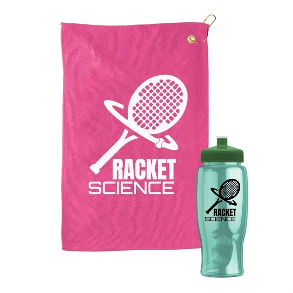 27 oz. Poly-pure transparent bottle with microfiber golf towel. Towel is... from ASI 40480 Koozie Group