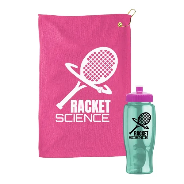 27 oz. Poly-pure transparent bottle with microfiber golf towel. Towel is... from ASI 40480 Koozie Group