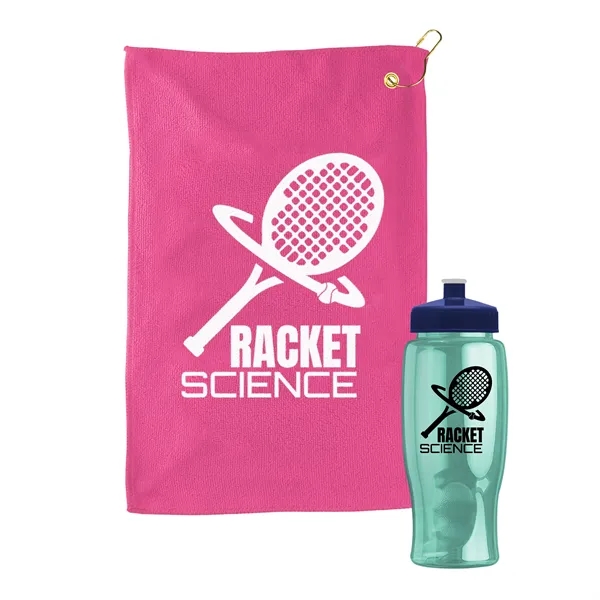 27 oz. Poly-pure transparent bottle with microfiber golf towel. Towel is... from ASI 40480 Koozie Group