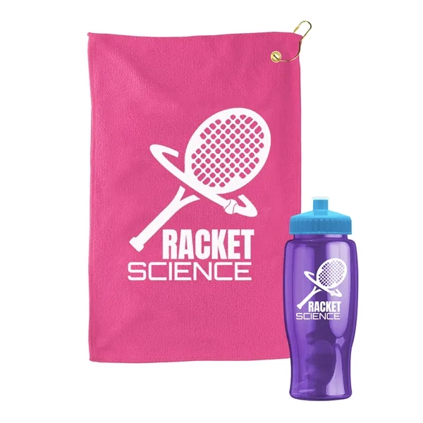 27 oz. Poly-pure transparent bottle with microfiber golf towel. Towel is... from ASI 40480 Koozie Group