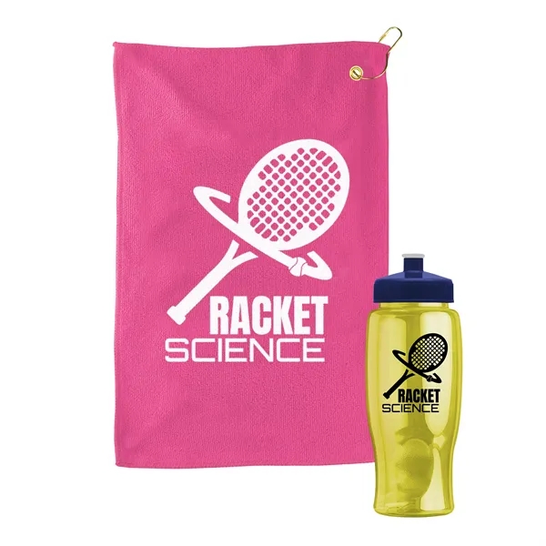 27 oz. Poly-pure transparent bottle with microfiber golf towel. Towel is... from ASI 40480 Koozie Group