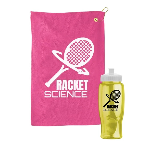 27 oz. Poly-pure transparent bottle with microfiber golf towel. Towel is... from ASI 40480 Koozie Group