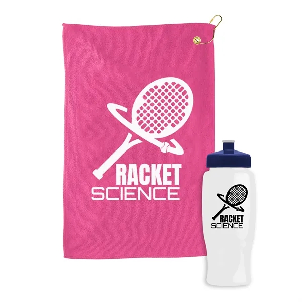 27 oz. Poly-pure transparent bottle with microfiber golf towel. Towel is... from ASI 40480 Koozie Group