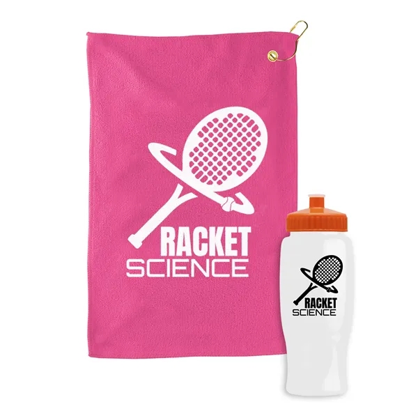 27 oz. Poly-pure transparent bottle with microfiber golf towel. Towel is... from ASI 40480 Koozie Group