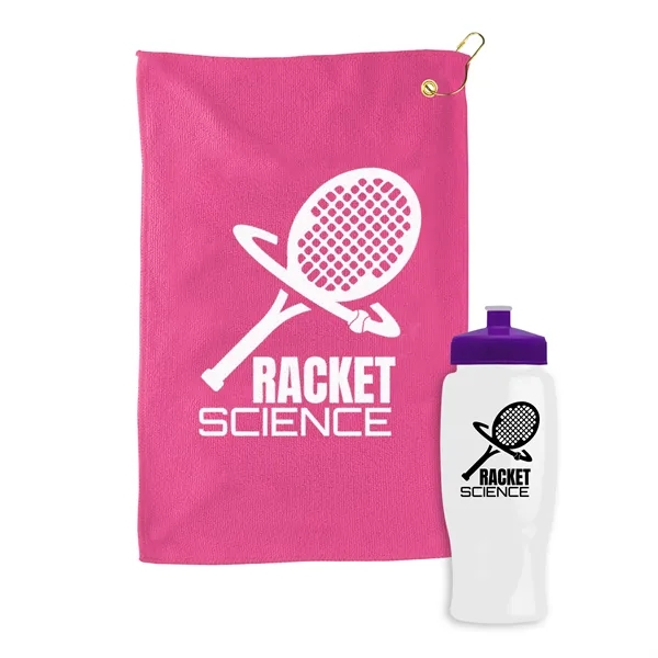 27 oz. Poly-pure transparent bottle with microfiber golf towel. Towel is... from ASI 40480 Koozie Group