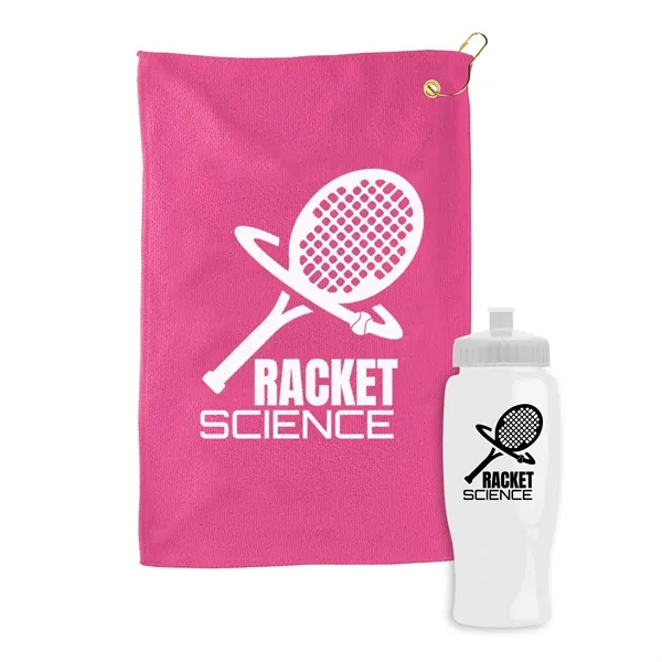27 oz. Poly-pure transparent bottle with microfiber golf towel. Towel is... from ASI 40480 Koozie Group
