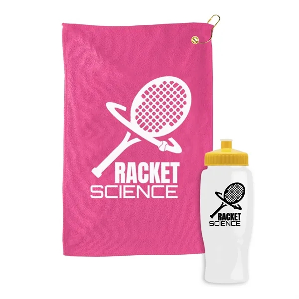 27 oz. Poly-pure transparent bottle with microfiber golf towel. Towel is... from ASI 40480 Koozie Group