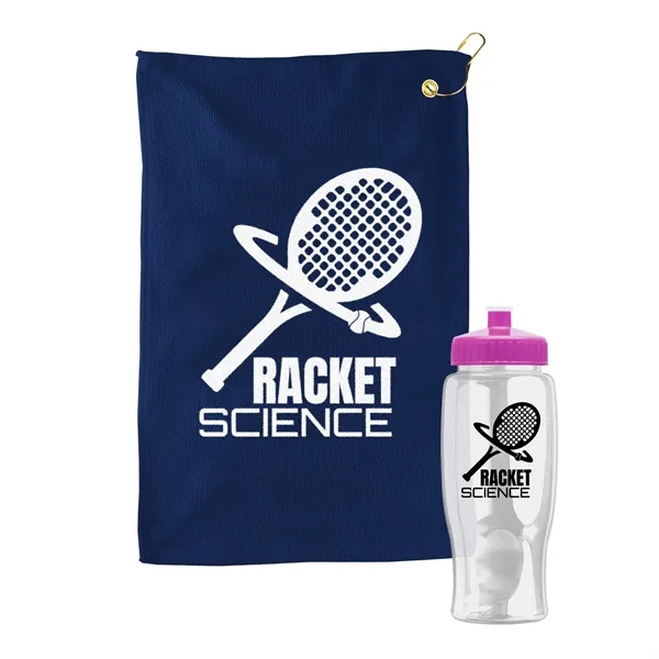 27 oz. Poly-pure transparent bottle with microfiber golf towel. Towel is... from ASI 40480 Koozie Group