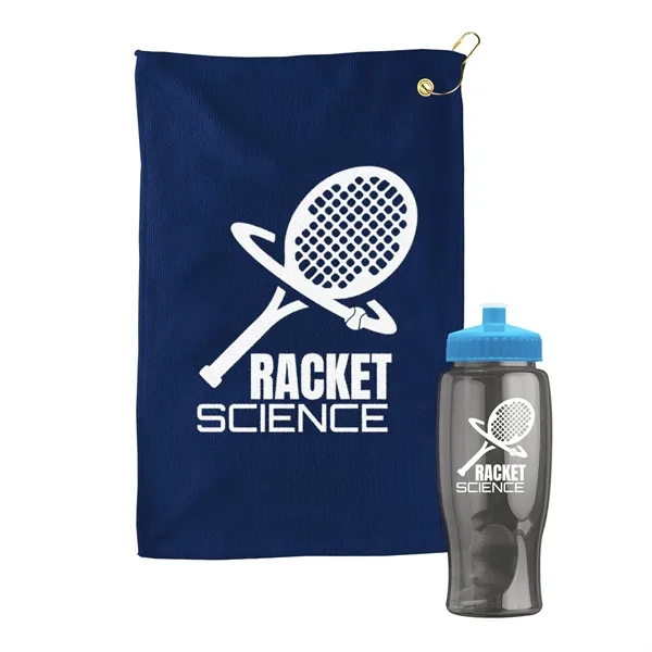 27 oz. Poly-pure transparent bottle with microfiber golf towel. Towel is... from ASI 40480 Koozie Group