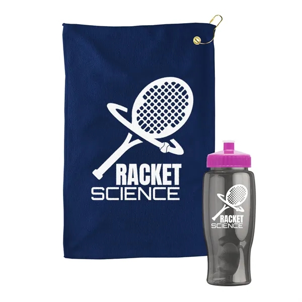 27 oz. Poly-pure transparent bottle with microfiber golf towel. Towel is... from ASI 40480 Koozie Group