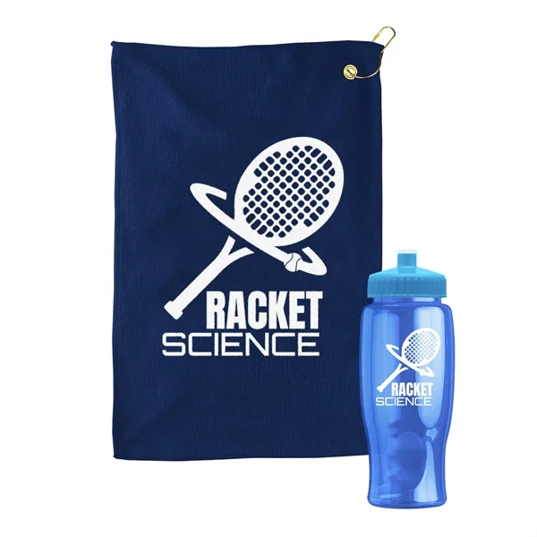 27 oz. Poly-pure transparent bottle with microfiber golf towel. Towel is... from ASI 40480 Koozie Group