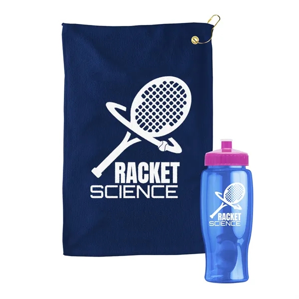 27 oz. Poly-pure transparent bottle with microfiber golf towel. Towel is... from ASI 40480 Koozie Group