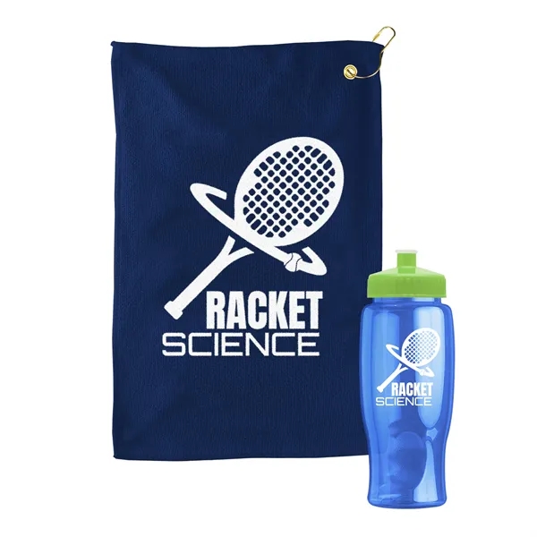 27 oz. Poly-pure transparent bottle with microfiber golf towel. Towel is... from ASI 40480 Koozie Group