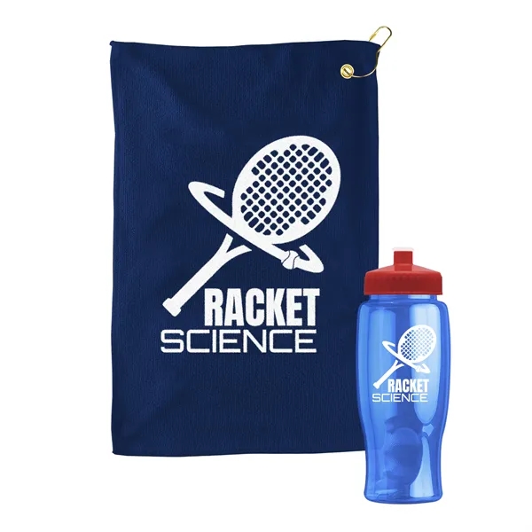 27 oz. Poly-pure transparent bottle with microfiber golf towel. Towel is... from ASI 40480 Koozie Group