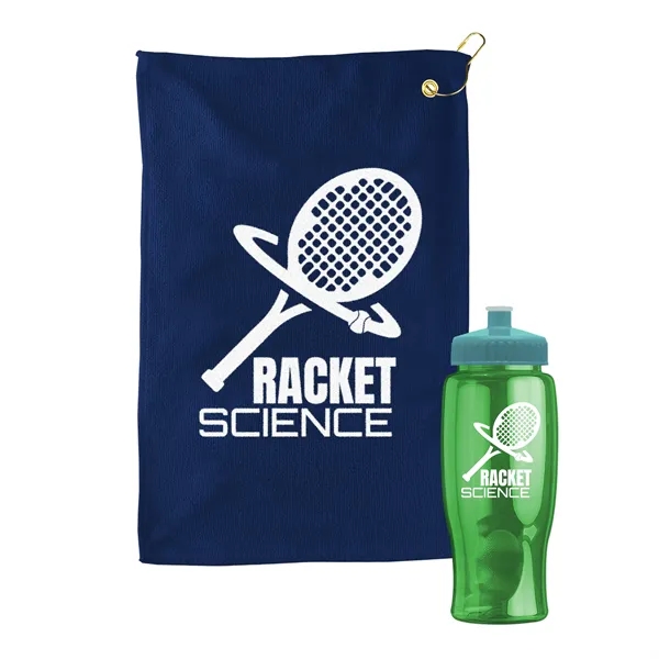 27 oz. Poly-pure transparent bottle with microfiber golf towel. Towel is... from ASI 40480 Koozie Group
