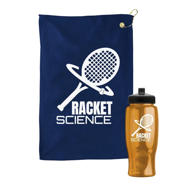 27 oz. Poly-pure transparent bottle with microfiber golf towel. Towel is... from ASI 40480 Koozie Group
