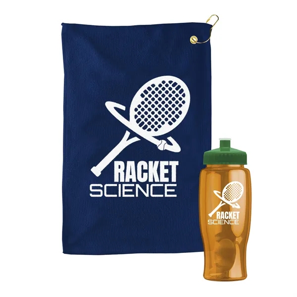 27 oz. Poly-pure transparent bottle with microfiber golf towel. Towel is... from ASI 40480 Koozie Group