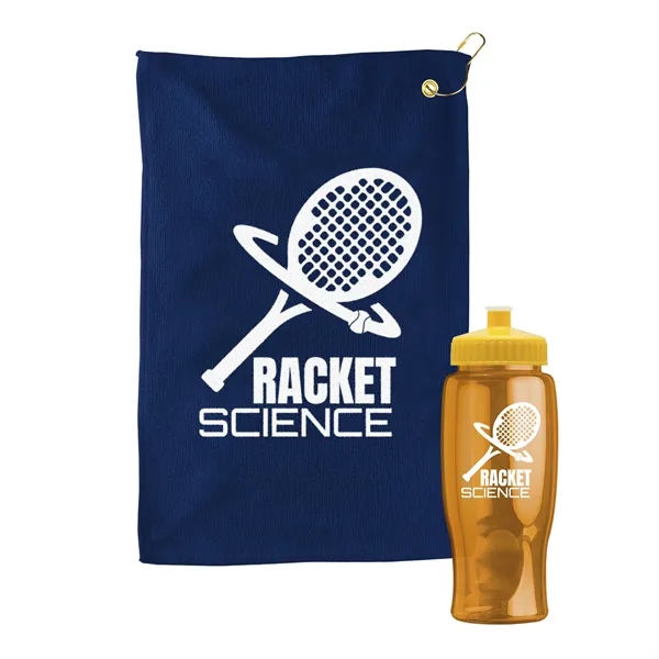 27 oz. Poly-pure transparent bottle with microfiber golf towel. Towel is... from ASI 40480 Koozie Group