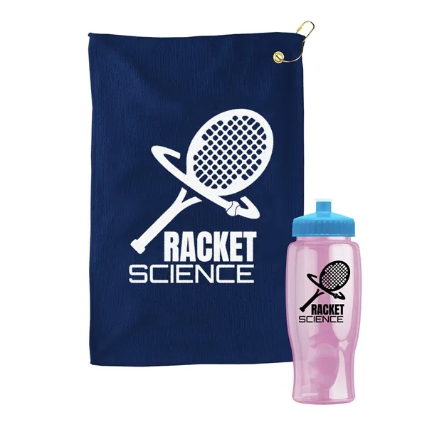 27 oz. Poly-pure transparent bottle with microfiber golf towel. Towel is... from ASI 40480 Koozie Group