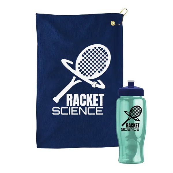 27 oz. Poly-pure transparent bottle with microfiber golf towel. Towel is... from ASI 40480 Koozie Group