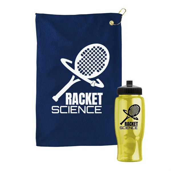27 oz. Poly-pure transparent bottle with microfiber golf towel. Towel is... from ASI 40480 Koozie Group