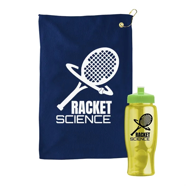27 oz. Poly-pure transparent bottle with microfiber golf towel. Towel is... from ASI 40480 Koozie Group