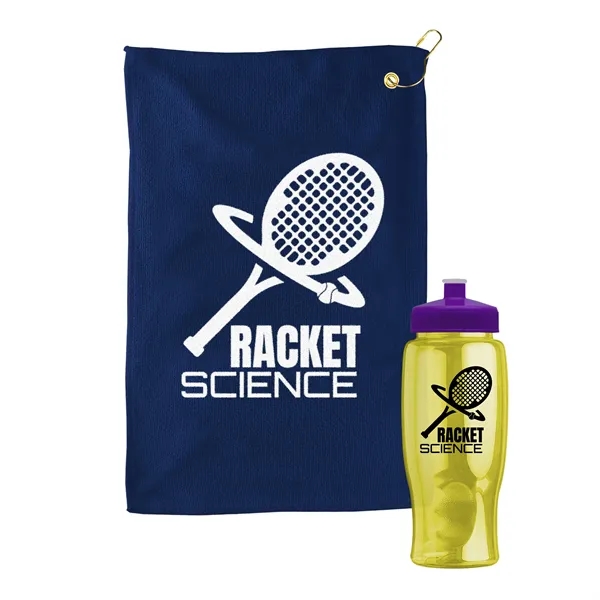 27 oz. Poly-pure transparent bottle with microfiber golf towel. Towel is... from ASI 40480 Koozie Group