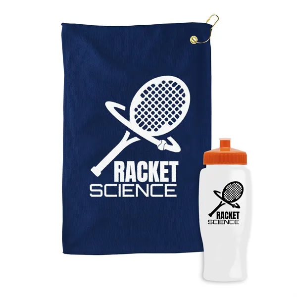 27 oz. Poly-pure transparent bottle with microfiber golf towel. Towel is... from ASI 40480 Koozie Group