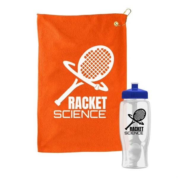 27 oz. Poly-pure transparent bottle with microfiber golf towel. Towel is... from ASI 40480 Koozie Group