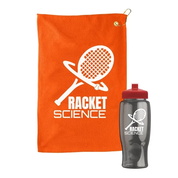 27 oz. Poly-pure transparent bottle with microfiber golf towel. Towel is... from ASI 40480 Koozie Group