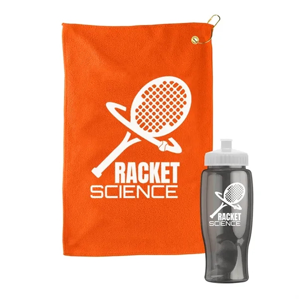 27 oz. Poly-pure transparent bottle with microfiber golf towel. Towel is... from ASI 40480 Koozie Group