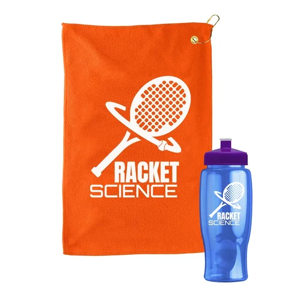 27 oz. Poly-pure transparent bottle with microfiber golf towel. Towel is... from ASI 40480 Koozie Group