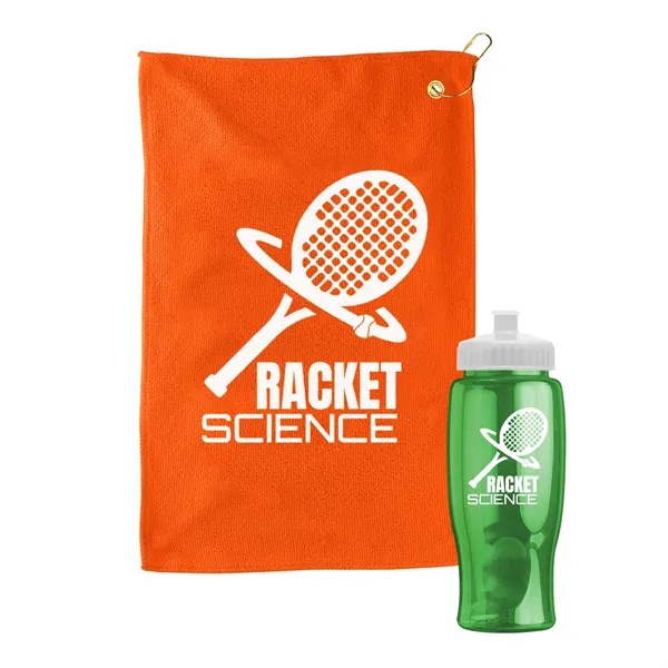 27 oz. Poly-pure transparent bottle with microfiber golf towel. Towel is... from ASI 40480 Koozie Group