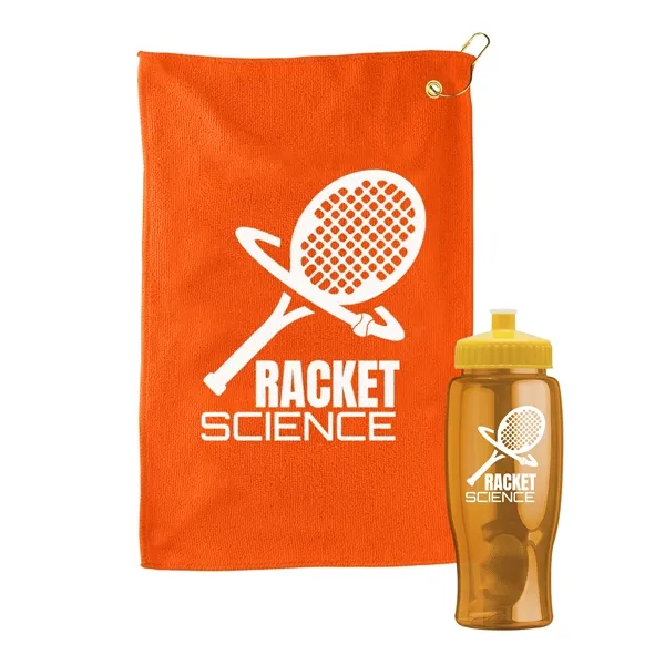 27 oz. Poly-pure transparent bottle with microfiber golf towel. Towel is... from ASI 40480 Koozie Group