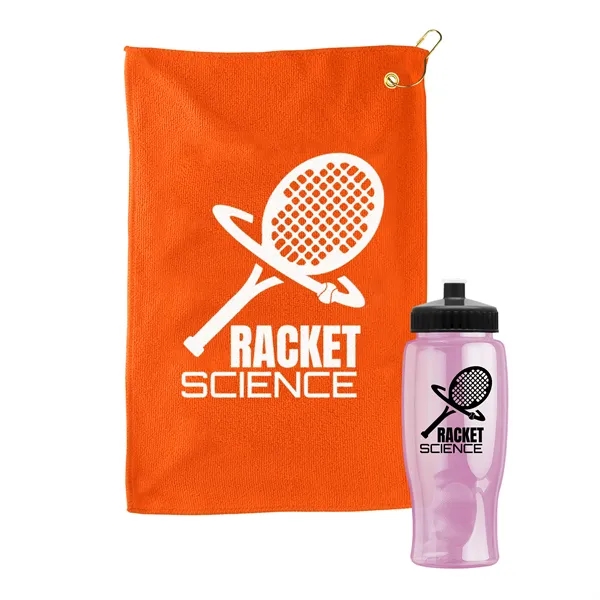 27 oz. Poly-pure transparent bottle with microfiber golf towel. Towel is... from ASI 40480 Koozie Group