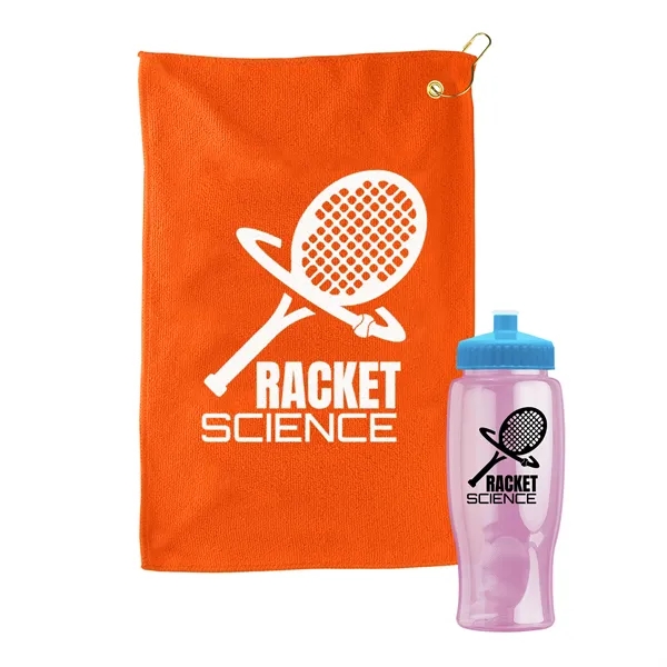 27 oz. Poly-pure transparent bottle with microfiber golf towel. Towel is... from ASI 40480 Koozie Group