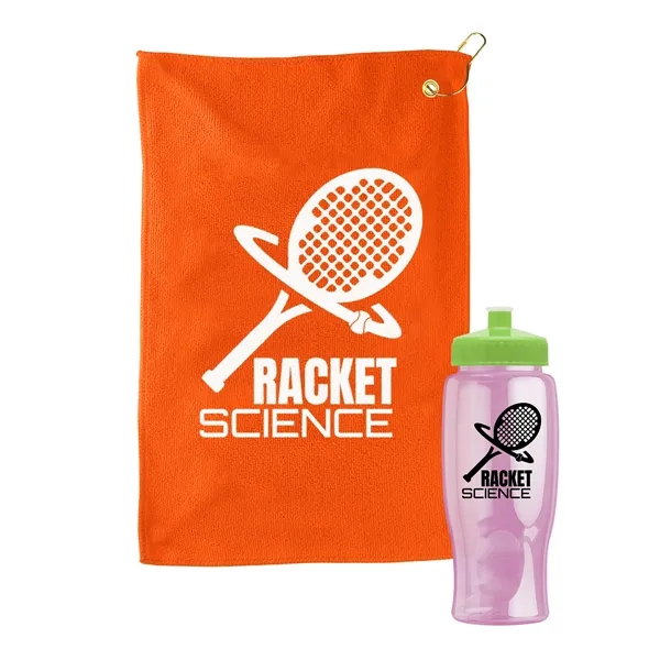 27 oz. Poly-pure transparent bottle with microfiber golf towel. Towel is... from ASI 40480 Koozie Group