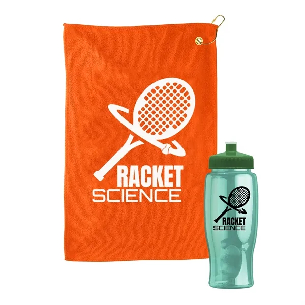 27 oz. Poly-pure transparent bottle with microfiber golf towel. Towel is... from ASI 40480 Koozie Group