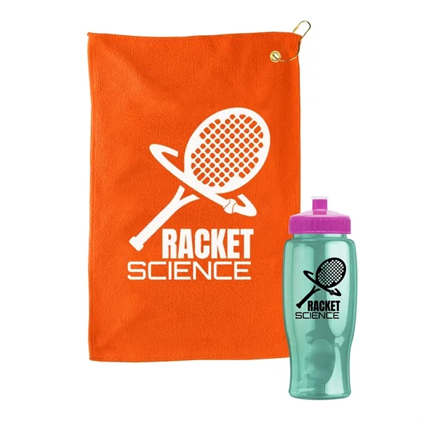 27 oz. Poly-pure transparent bottle with microfiber golf towel. Towel is... from ASI 40480 Koozie Group