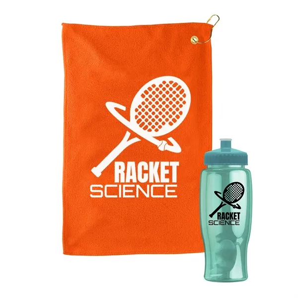 27 oz. Poly-pure transparent bottle with microfiber golf towel. Towel is... from ASI 40480 Koozie Group