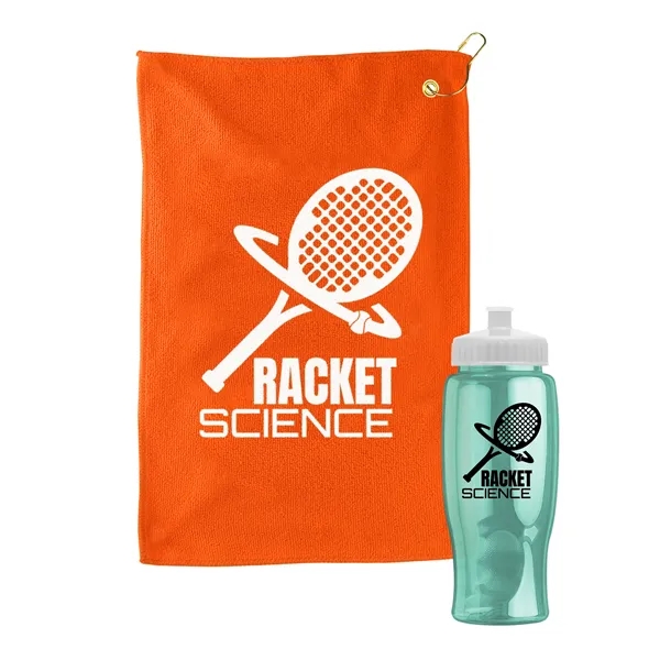 27 oz. Poly-pure transparent bottle with microfiber golf towel. Towel is... from ASI 40480 Koozie Group
