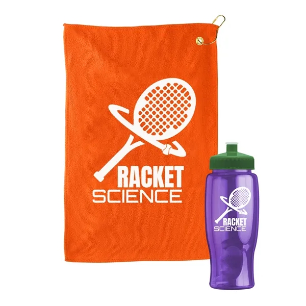 27 oz. Poly-pure transparent bottle with microfiber golf towel. Towel is... from ASI 40480 Koozie Group