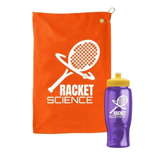 27 oz. Poly-pure transparent bottle with microfiber golf towel. Towel is... from ASI 40480 Koozie Group