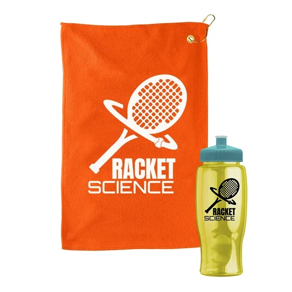 27 oz. Poly-pure transparent bottle with microfiber golf towel. Towel is... from ASI 40480 Koozie Group
