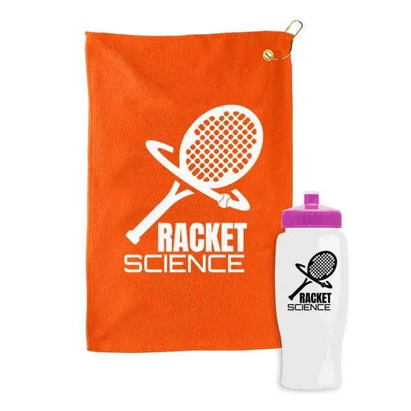 27 oz. Poly-pure transparent bottle with microfiber golf towel. Towel is... from ASI 40480 Koozie Group