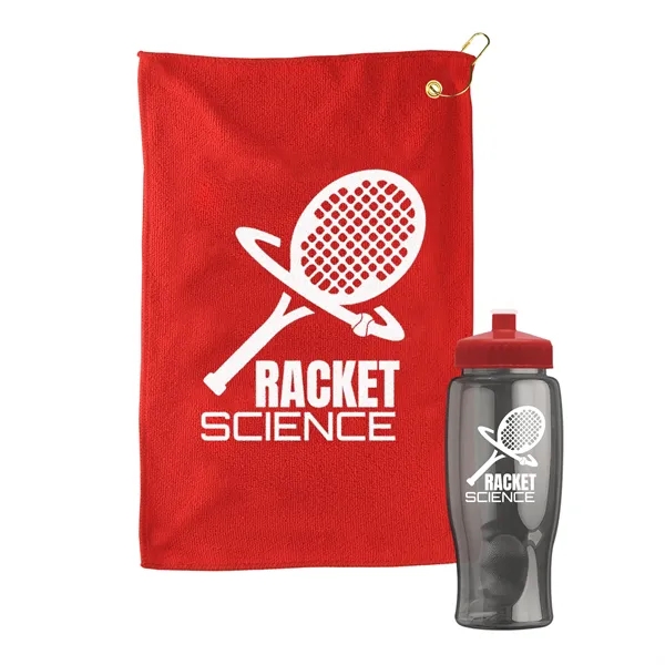 27 oz. Poly-pure transparent bottle with microfiber golf towel. Towel is... from ASI 40480 Koozie Group